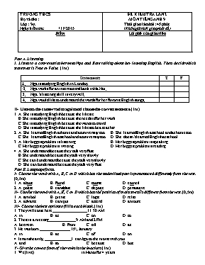 Đề kiểm tra lần 2 môn Tiếng Anh Lớp 9
